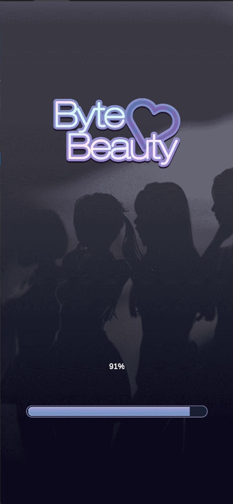 Byte Beauty - Observe the sleek Byte Beauty logo and the smooth loading progress bar that signifies a seamless entry into the AI companion experience.