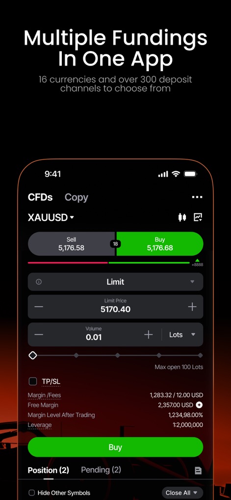 Vantage:All-In-One Trading App - Users can execute trades with precision, setting specific "Sell" and "Buy" limits and managing risk efficiently with "TP/SL" (Take Profit/Stop Loss) options.