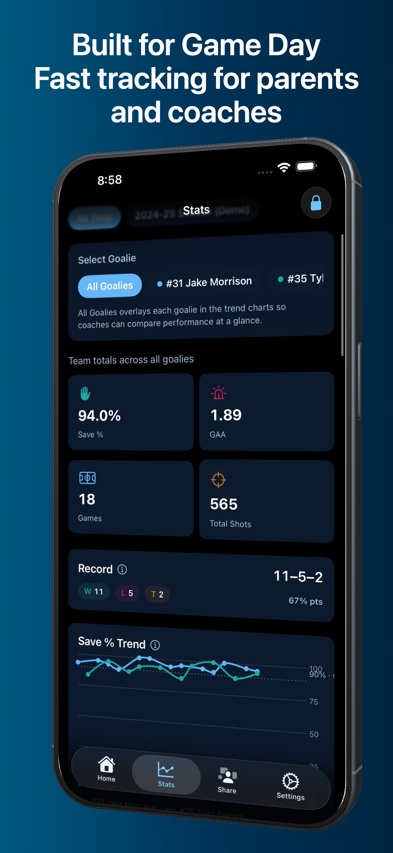 Five Hole: Hockey Goalie Stats screenshot 6
