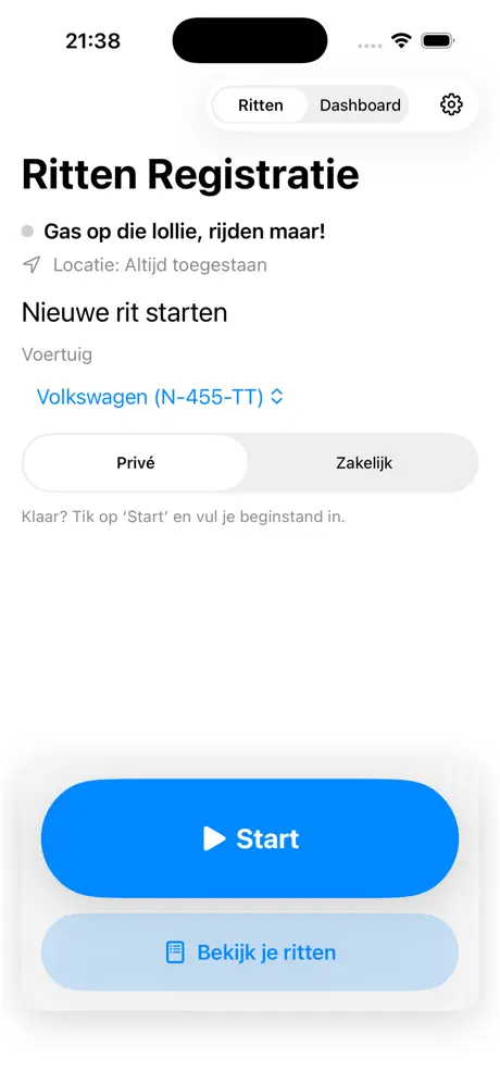 Ritten Registratie Zakelijk-app screenshot 2