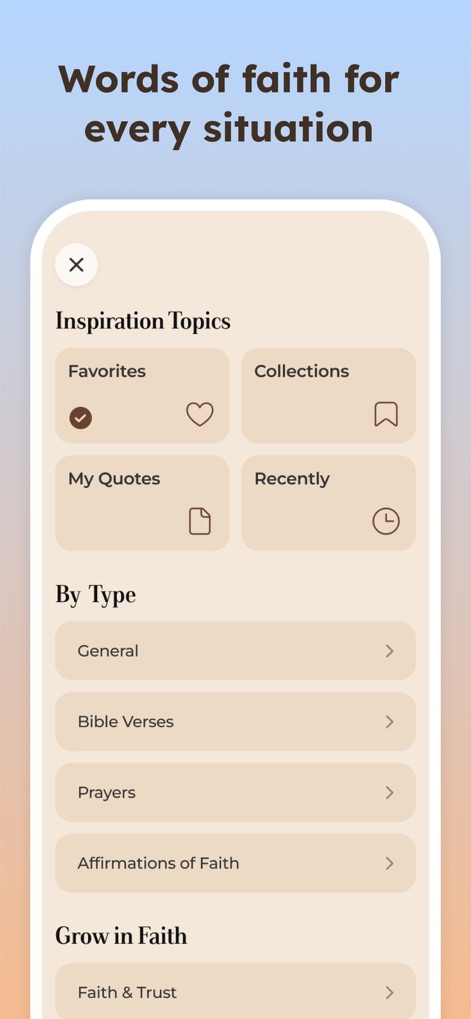 BibleCare:Verses,Prayers&Chat - Users can explore diverse content categories like Bible Verses and Prayers, or organize their favorite spiritual insights into collections.