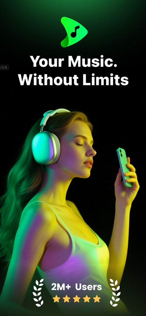 Offline Music & MP3 Player - Discover how the app empowers users with 'Your Music. Without Limits' and the trust of '2M+ Users' for an unrestricted audio journey.