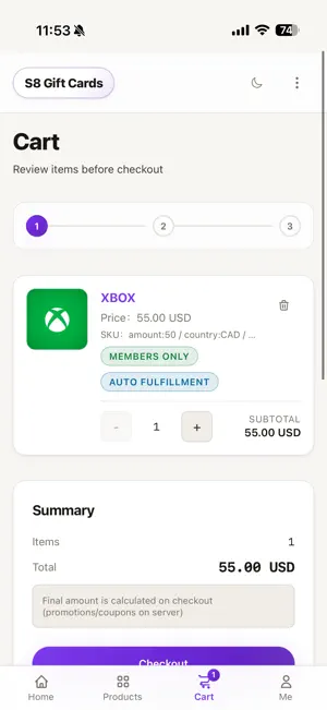 s8 gift card store screenshot 4