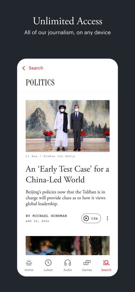 The Atlantic Magazine App Store screenshot 3, headline “Unlimited Access”. Subline explains the headline.