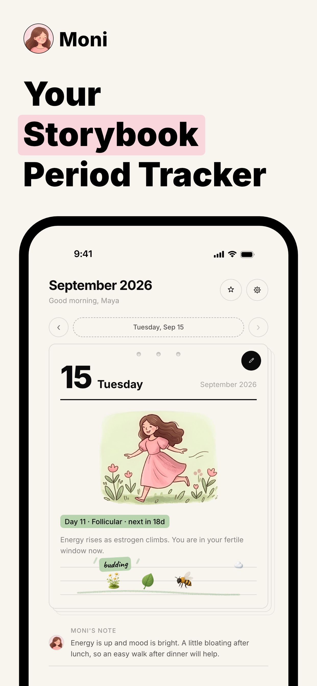 Screenshot 1 of Moni: Period Tracker & Diary