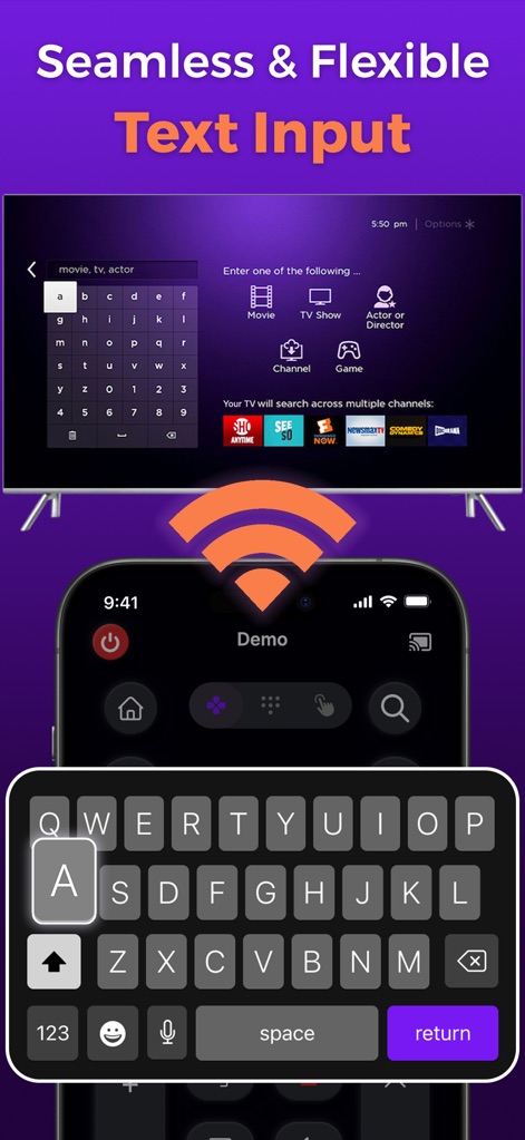 Remote TV: TV Controller - このアプリは、スマートフォンのQWERTYキーボードを使用して、スマートTVでの検索入力や情報の素早い入力を可能にします。