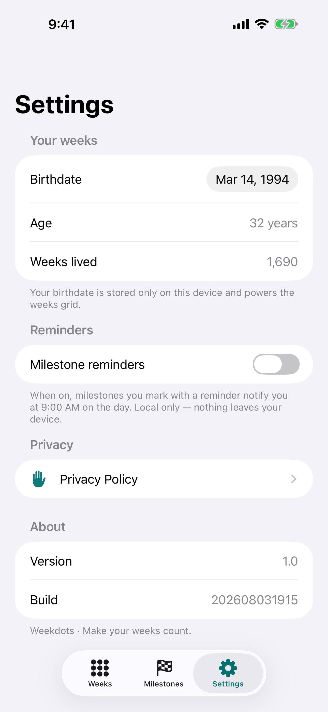 Weekdots: Life in Weeks screenshot 3