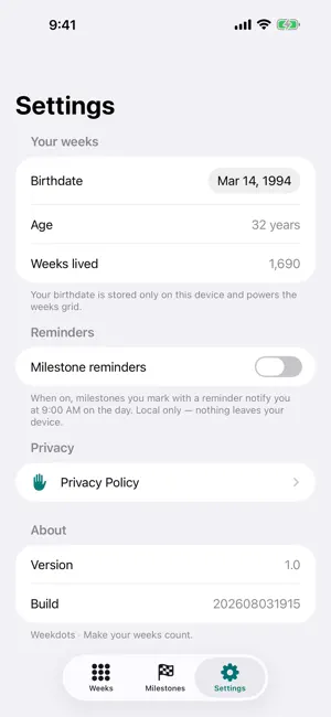 Weekdots: Life in Weeks screenshot 3