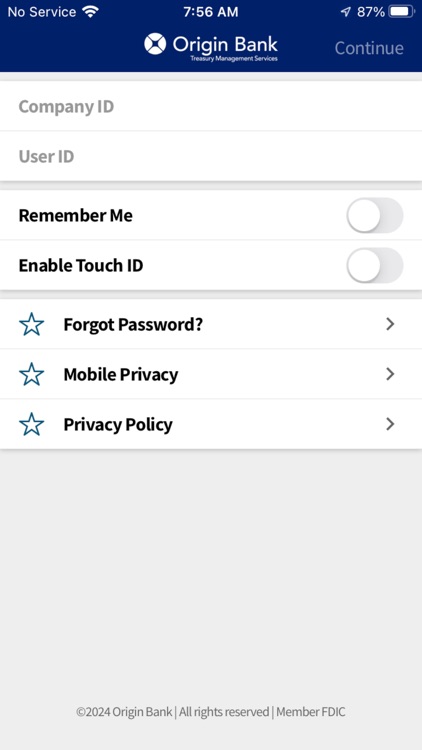Origin Bank Treasury Mgmt