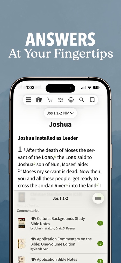 Bible App - Read & Study Daily - Discover instant insights with a rich selection of commentaries, such as "NIV Cultural Backgrounds Study Bible Notes" and "NIV Application Commentary," directly linked to the scripture text.
