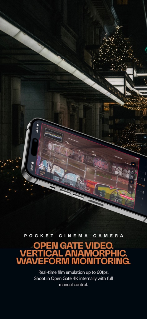Pearla - Pro Filmic Camera - La aplicación exhibe herramientas de vídeo de nivel profesional como el monitoreo de forma de onda (waveform monitoring) en tiempo real y el soporte para "Open Gate Video", ofreciendo a los usuarios un control total sobre la captura.