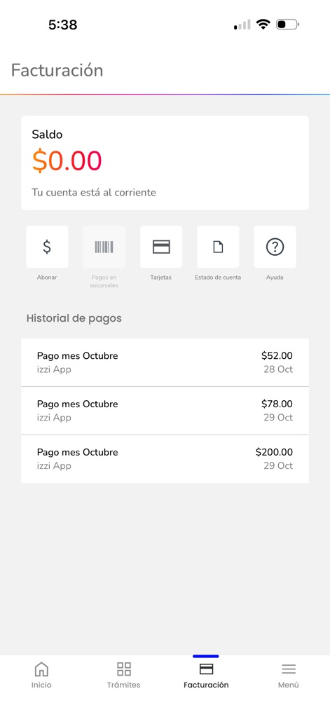 Mi App Sky - The app provides a comprehensive payment history list and quick access icons for various billing functions, ensuring financial transparency.