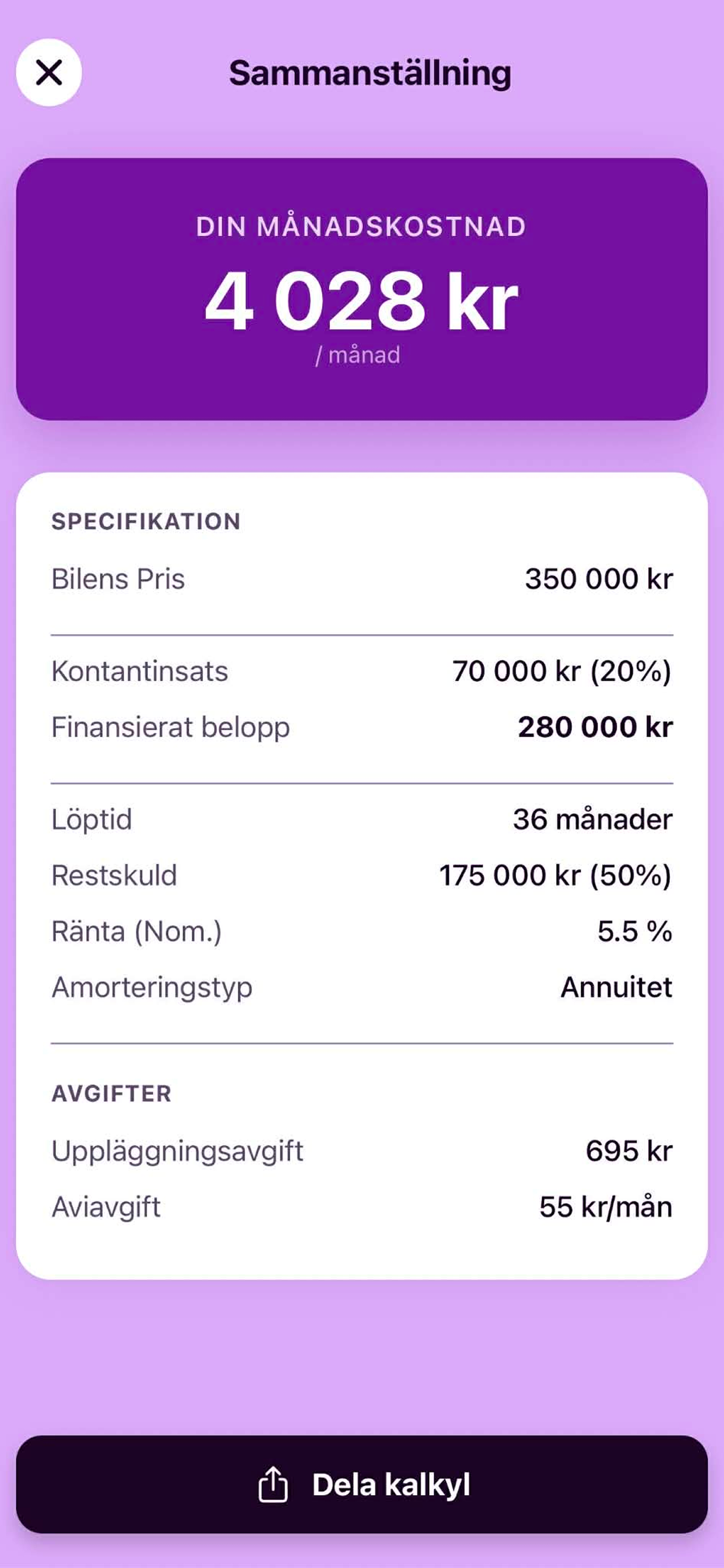 Bilkalkyl
