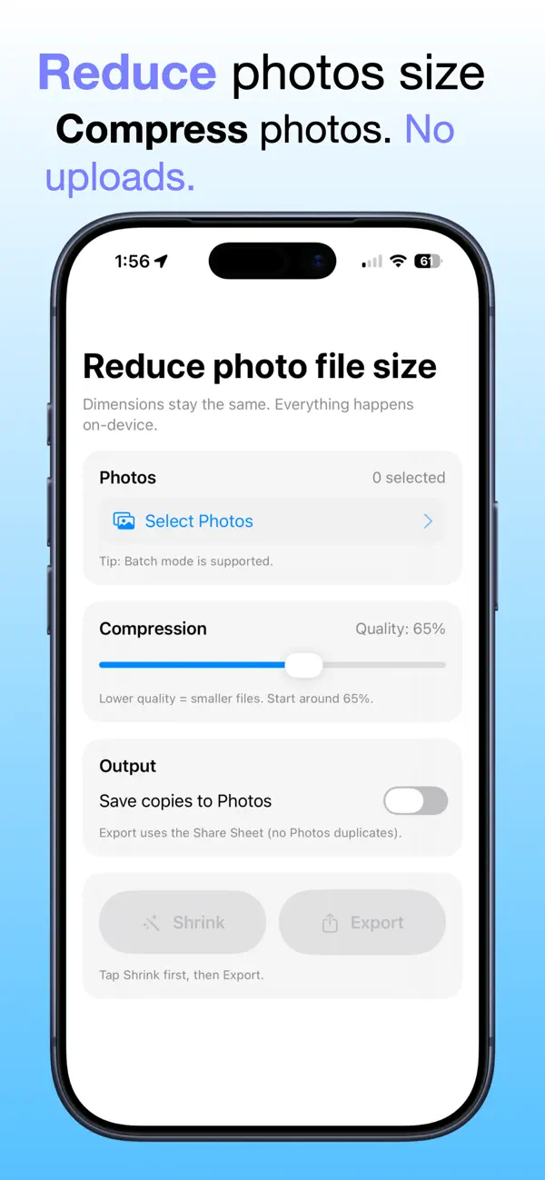 Screenshot #1 pour Shrink Photo Size
