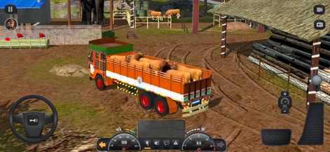 Truck Masters: India Simulator - Navigate a custom Indian truck carrying livestock across challenging off-road terrain, highlighting the game's diverse driving environments.