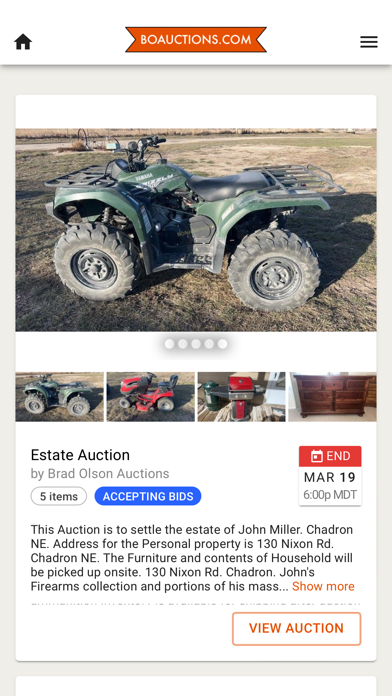 Brad Olson Auctions Screenshot