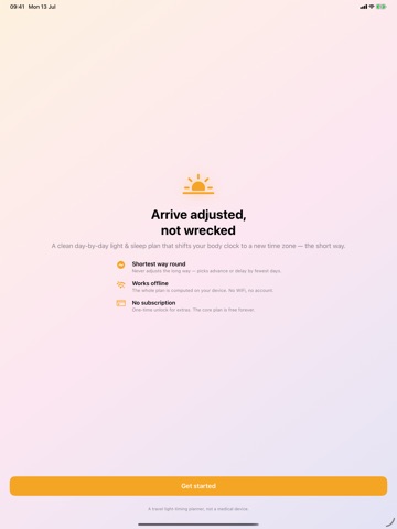 Sunwise – Jet Lag Planner iPad screenshot