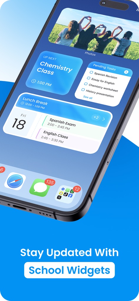 My Study Life - School Planner - See how the app offers actionable widgets directly on the home screen, providing quick access to "Pending Tasks" and "Up Next Chemistry Class" details.