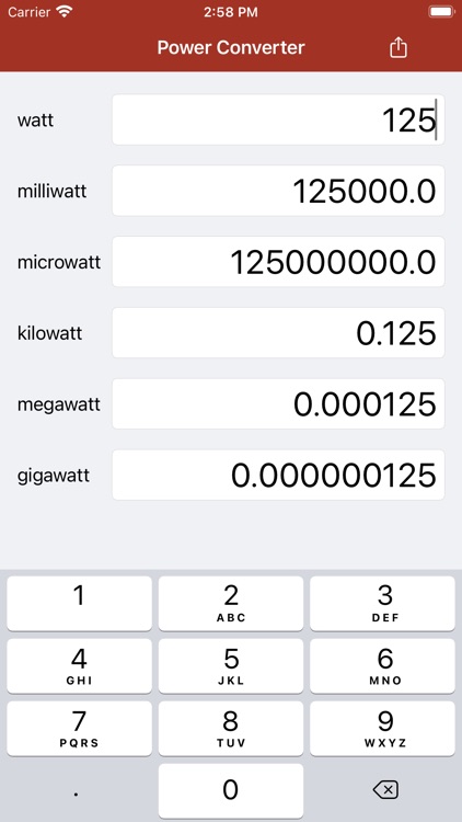 Power Converter W, kW, mW, GW