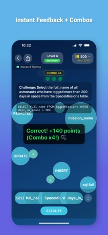 SQL Bubble Pop-SQL Coding Game iPhone screenshot