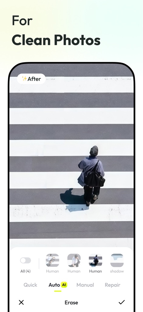 AnyEraser: Remove Objects AI - Witness the seamless removal of unwanted people from the crosswalk, achieving a perfectly clean and uncluttered photographic result.