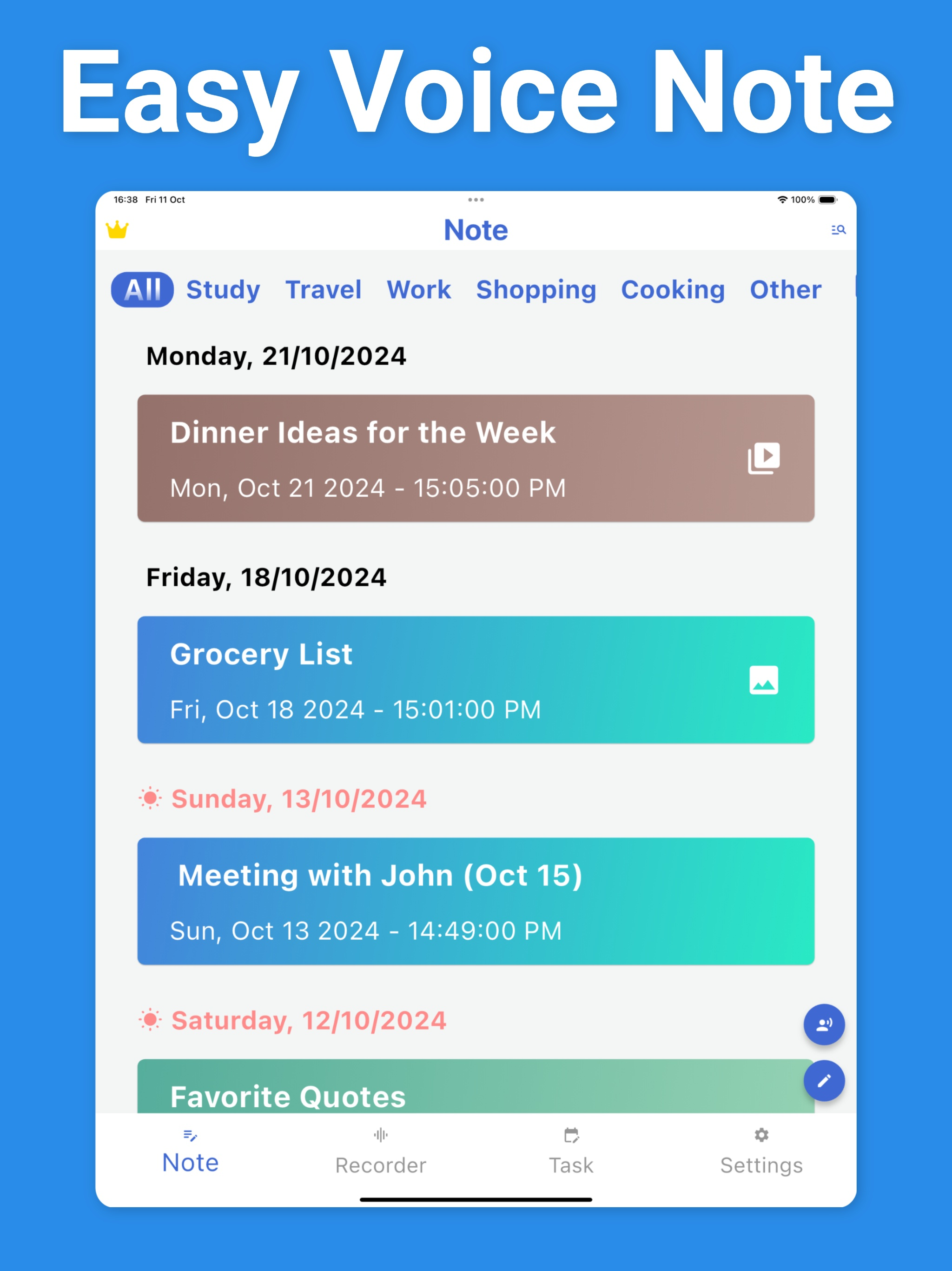 Voice Memos, Notes & Recorder