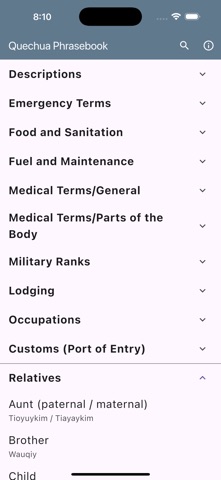 Quechua Phrasebook iPhone screenshot