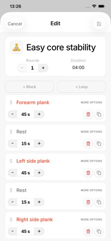 Bloc: Custom workout timer iPhone screenshot