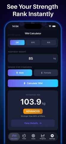 MaxOut 1RM Strength Calculator screenshot