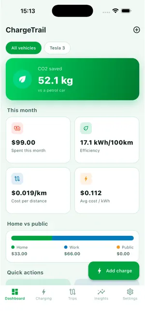 ChargeTrail: EV Charge Log screenshot 1