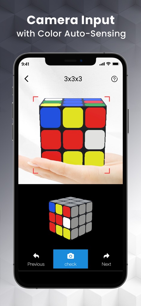 CubeSolver AI - Magic Cube 3D - Users can leverage the app's camera input feature to auto-sense and verify cube colors, streamlining the setup process with a real-time 3D model.