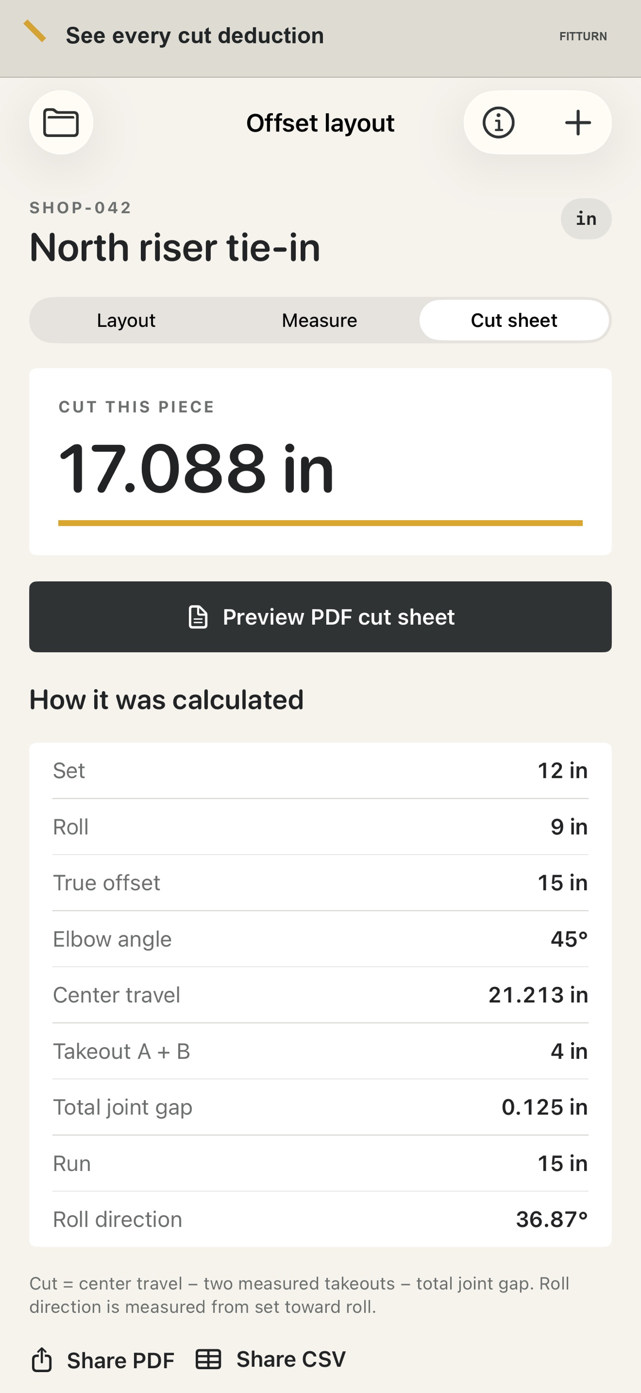 Screenshot 3 of Fitturn Pipe Offset Planner