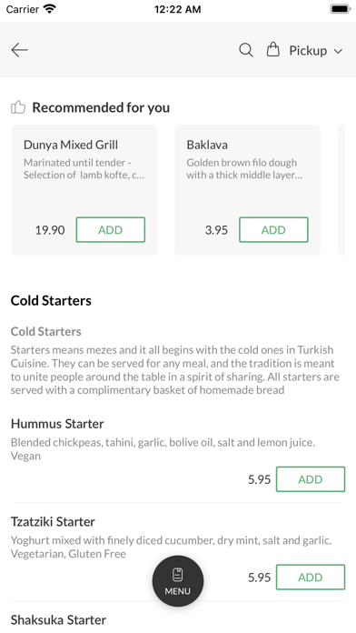 Dunya Restaurant, Screenshot