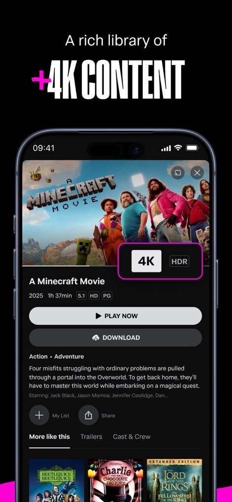 OSN+ - Witness the app's commitment to quality with prominent '4K' and 'HDR' badges, ensuring users enjoy content with superior visual fidelity, complemented by convenient 'Play Now' and 'Download' options.