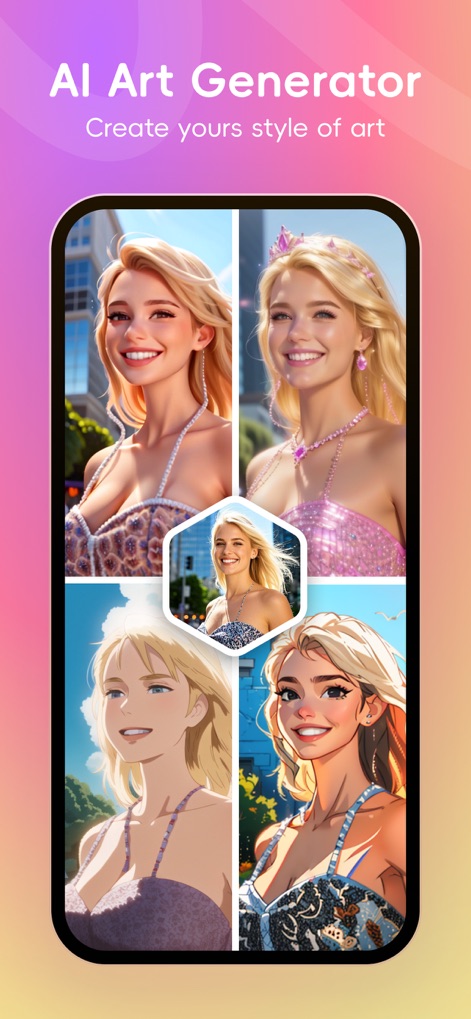 Licowa -Photobooth & Wallpaper - This tool's AI Art Generator transforms photos, presenting the original image alongside multiple AI-generated artistic styles.