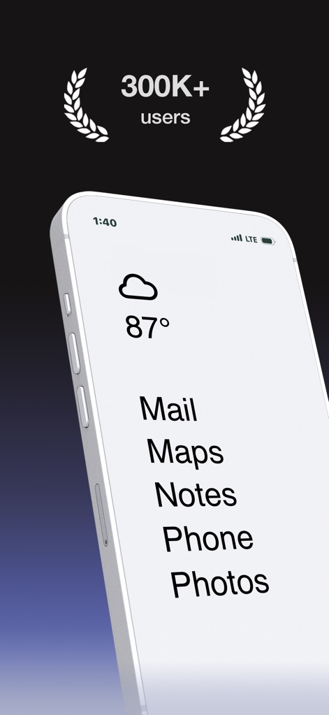 Blank Spaces Launcher - Observe how the app simplifies the home screen with a clean app list and an integrated weather widget, reducing visual clutter for users.