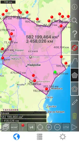 Скриншот Измерение расстояния и района на iPhone 1