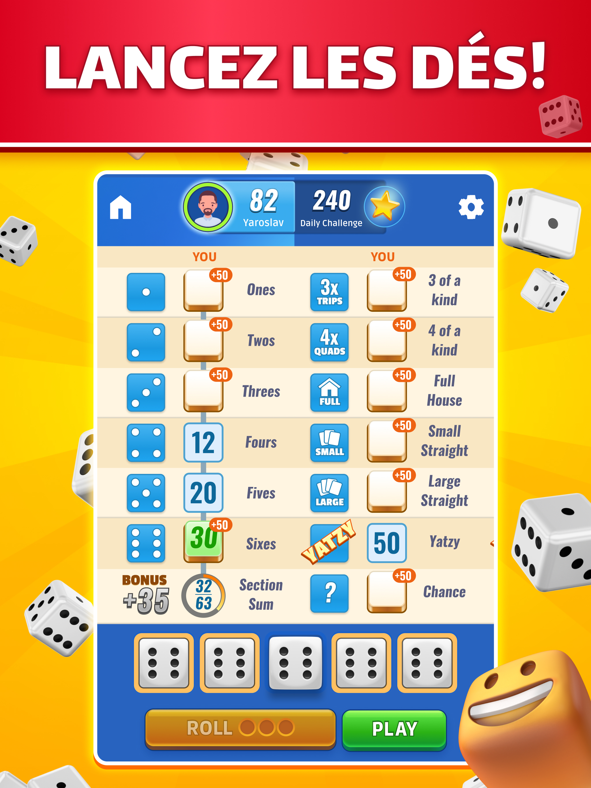 Dice Go: Jeu Yatzy en ligne