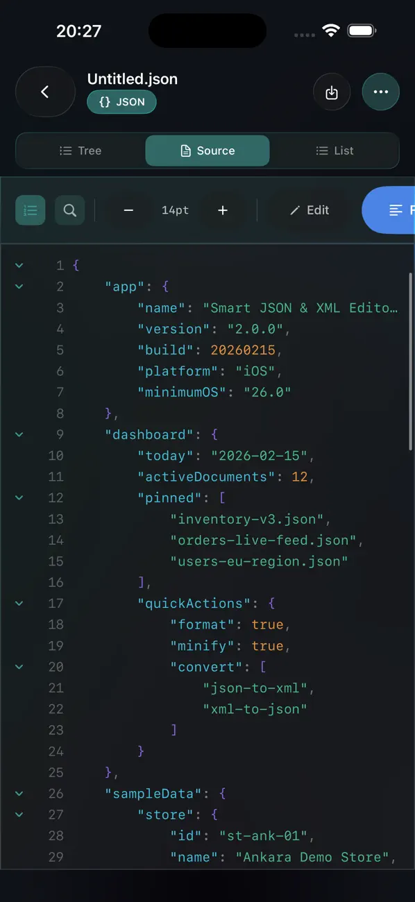 #4. Smart JSON & XML Editor (iOS) De: Ahmet Yilmaz