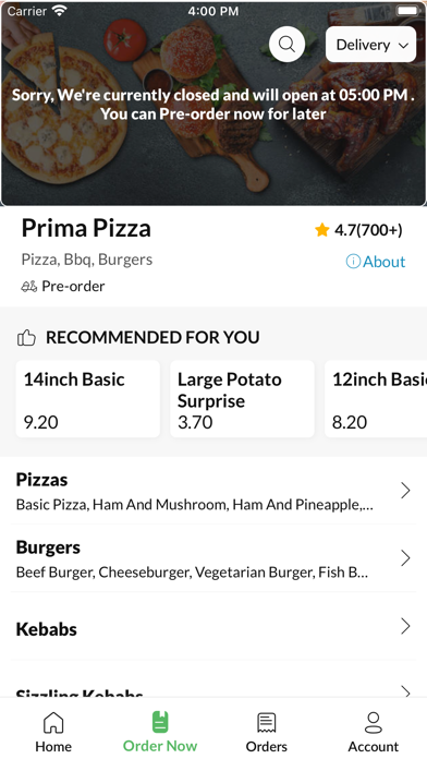 Prima Pizza Clifton. Screenshot