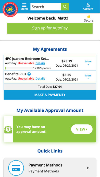 Rent-A-Center Screenshot