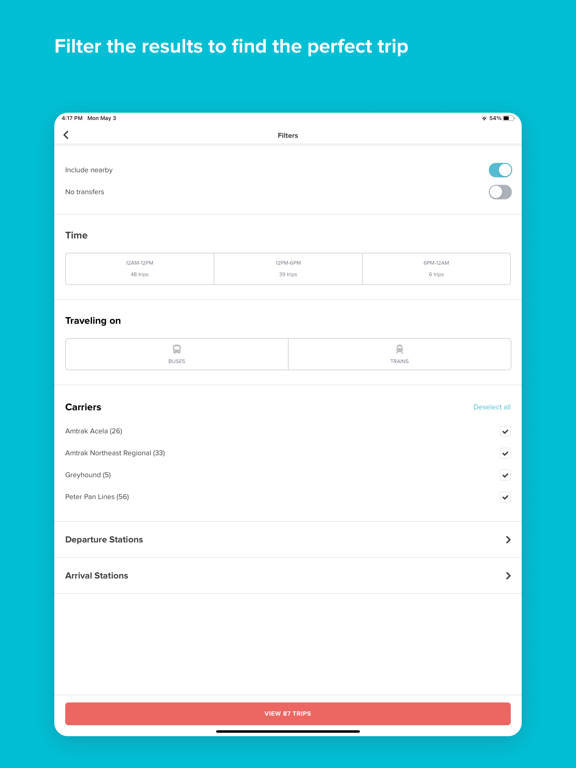 Wanderu: Bus & Train Tickets iPad screenshot 3 - Travel app