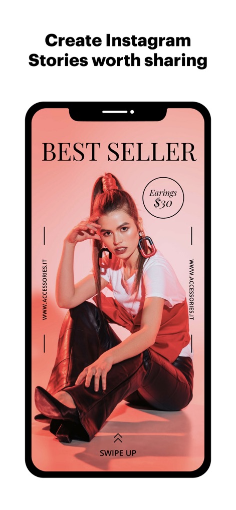 VistaCreate: Graphic Design - Discover how the app streamlines the creation of engaging Instagram Stories, featuring interactive 'SWIPE UP' elements and product showcases.