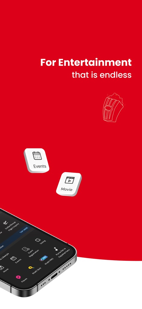 Khalti Digital Wallet (Nepal) - This section highlights the app's entertainment capabilities, enabling users to book "Movies" tickets and discover local "Events," expanding beyond financial services to cater to lifestyle needs.