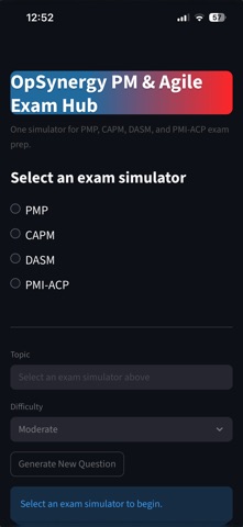 OpSynergy PM & Agile Exam Hub screenshot
