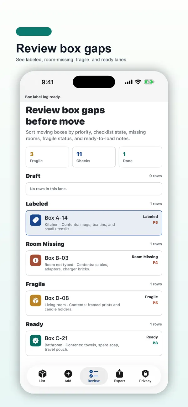 Screenshot #3 pour Move Box Label Log