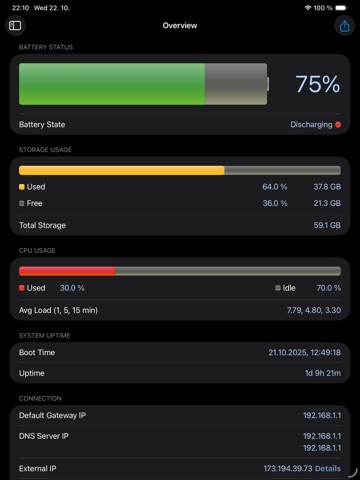 System Status Pro: hw monitor iPad screenshot