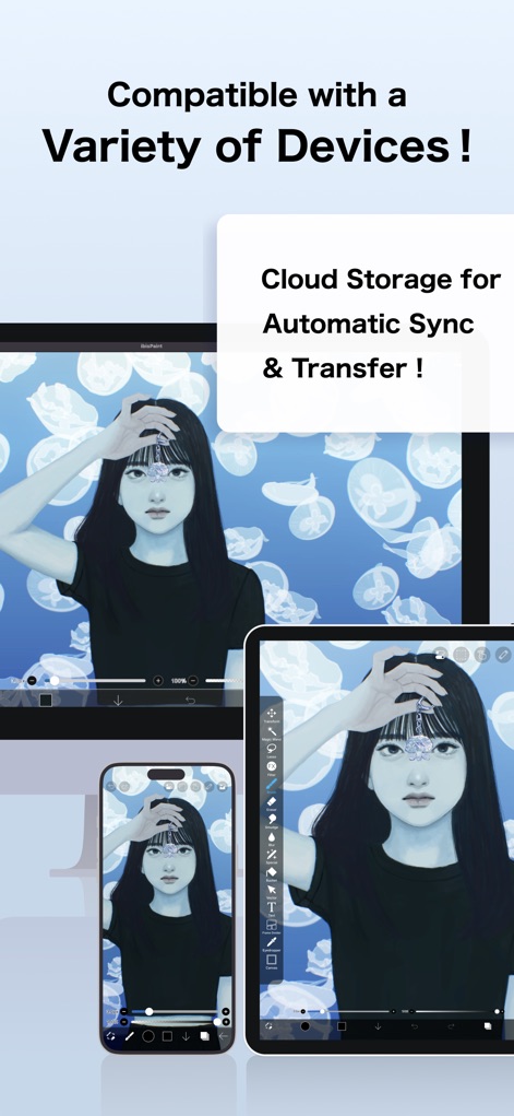 ibis Paint X - L'app garantisce la compatibilità con una varietà di dispositivi, permettendo la sincronizzazione automatica e il trasferimento delle opere grazie al "Cloud Storage" integrato.