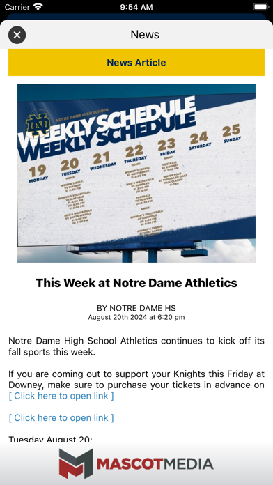 Notre Dame Knights Athletics Screenshot