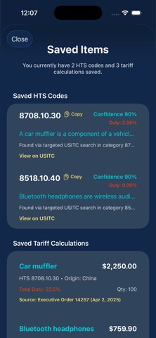HTS Search & Tariff Calculator screenshot